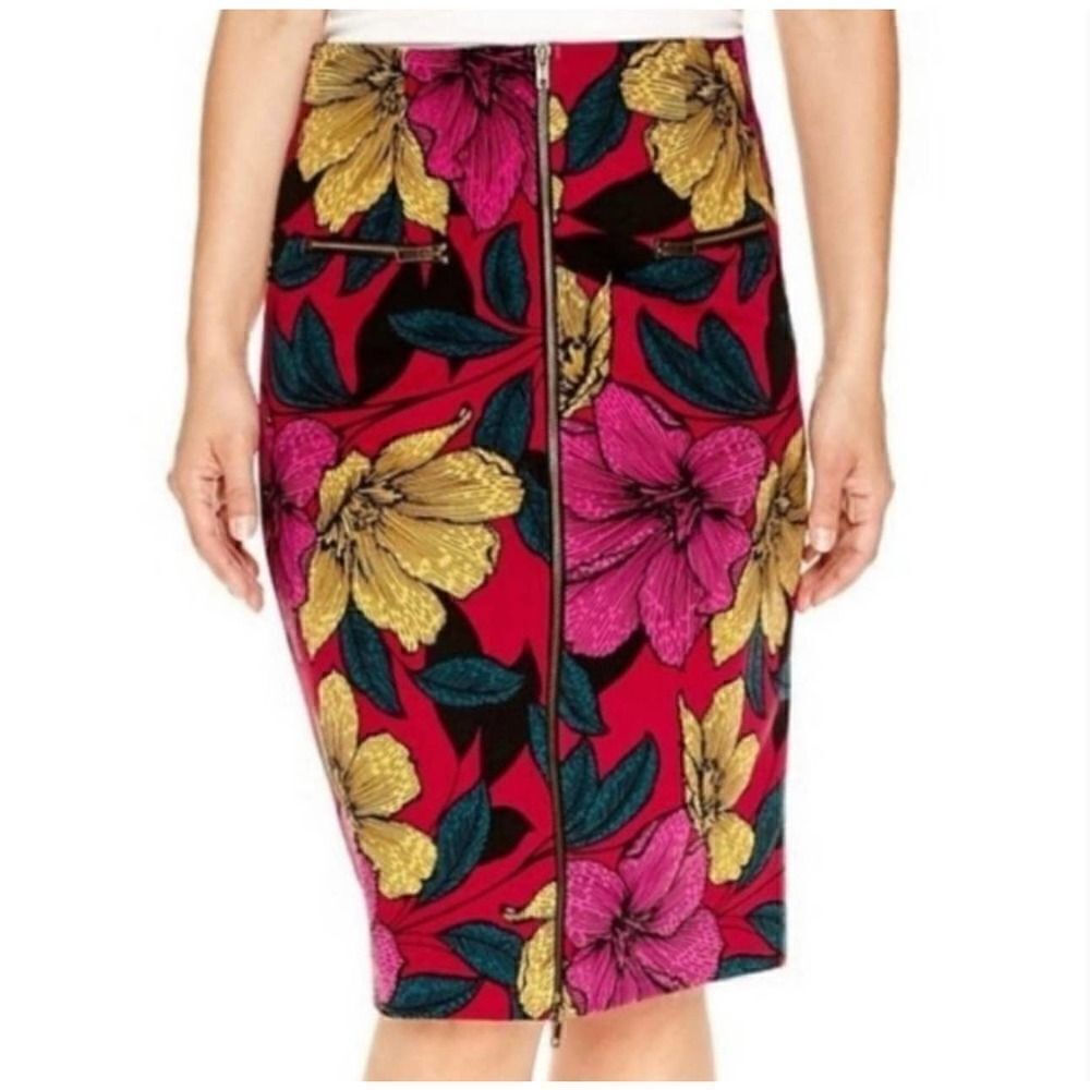 Worthington Floral Zippered Midi Pencil Skirt Size 14P